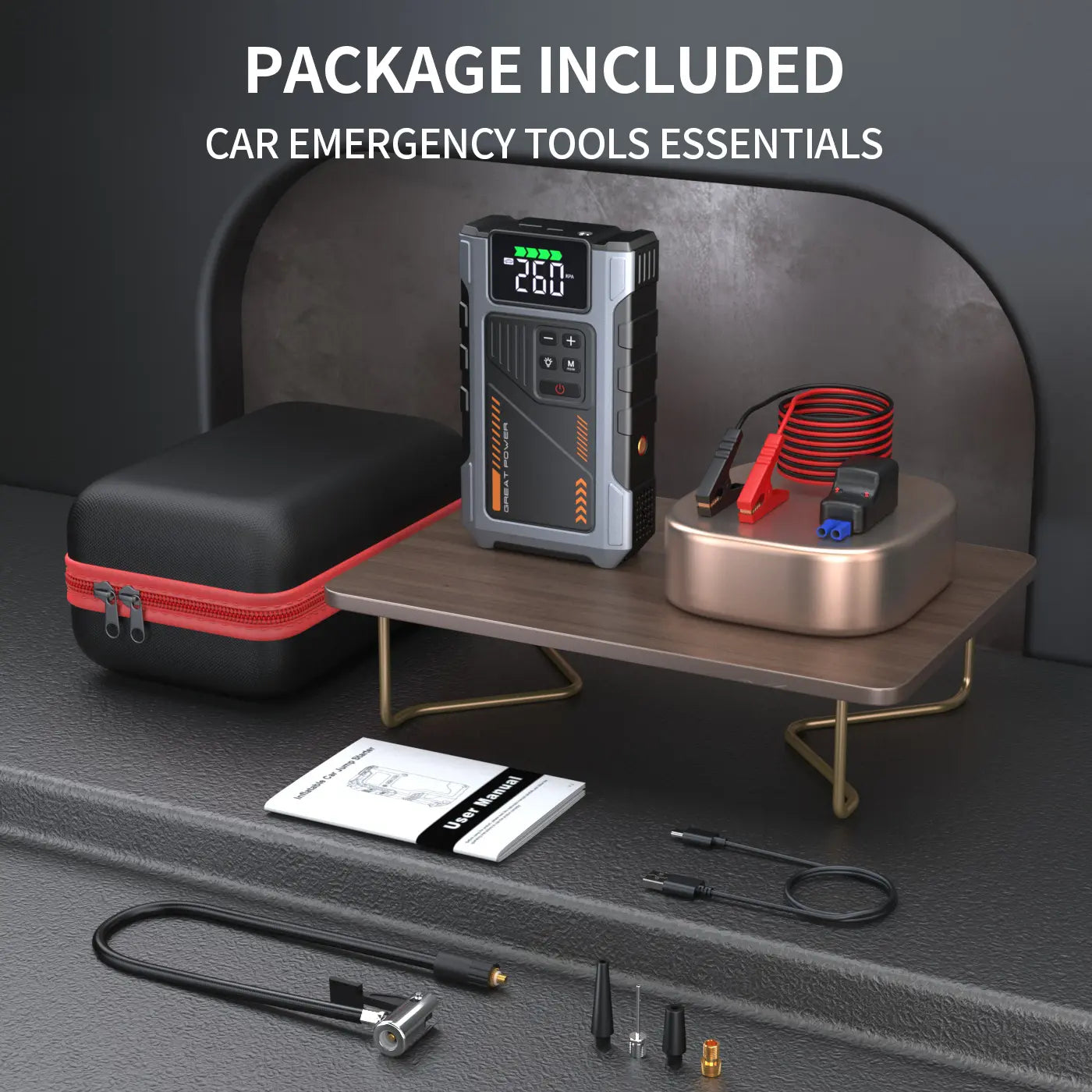 Portable Car Jump Starter With Air Compressor